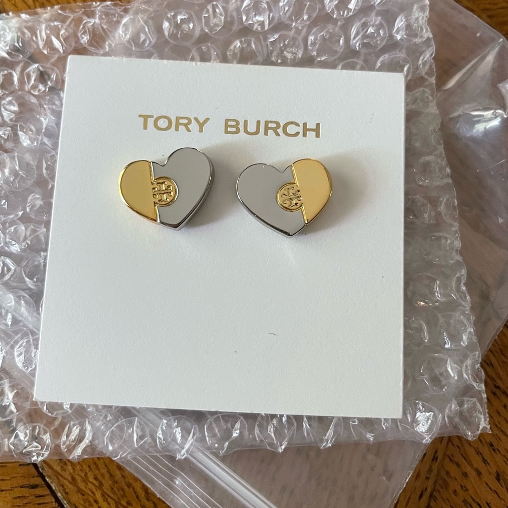 Tory Burch Double Patchwork Gold/Silver stud earrings